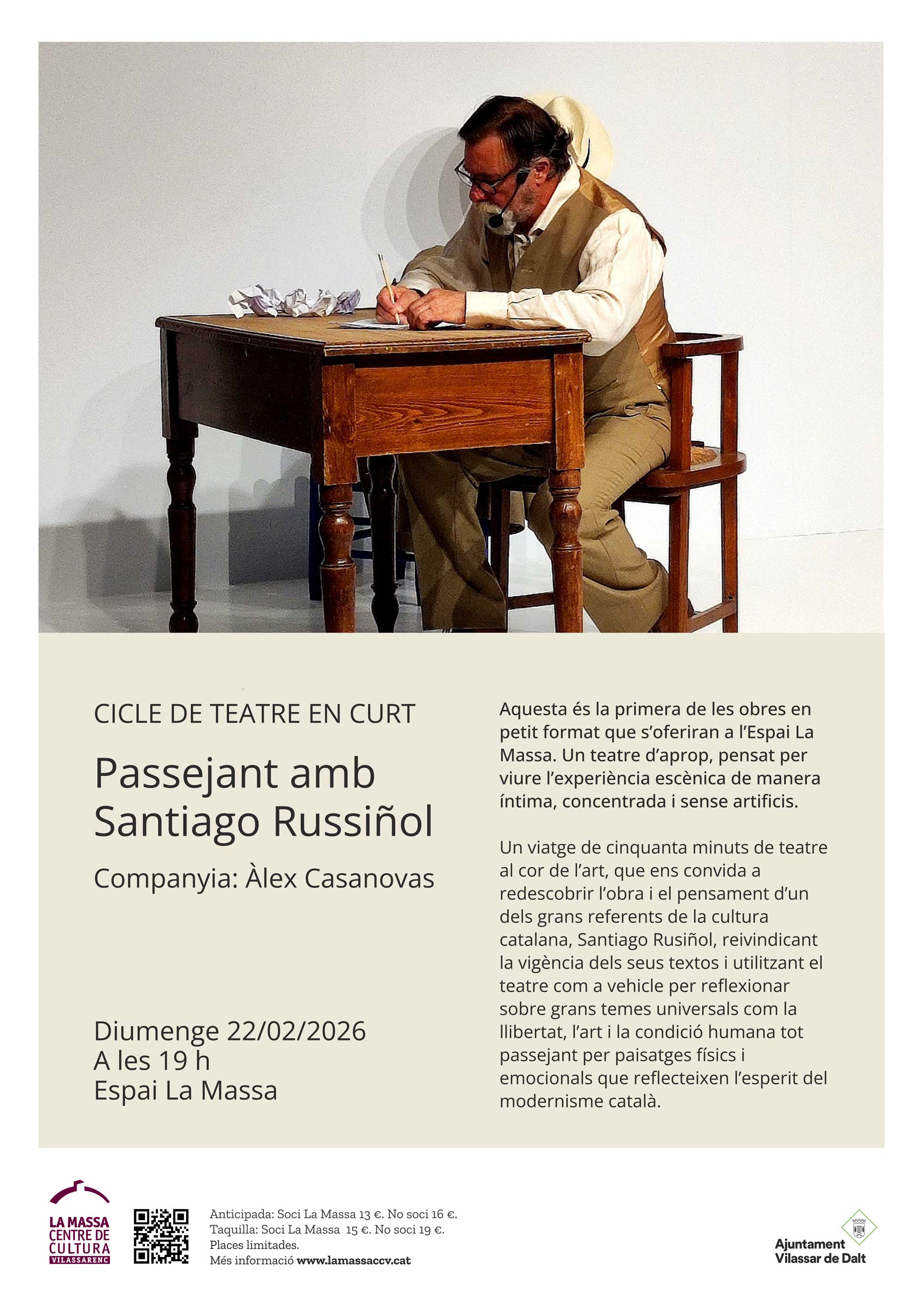 Cicle de teatre en curt: 'Passejant amb Santiago Russi&ntilde;ol'