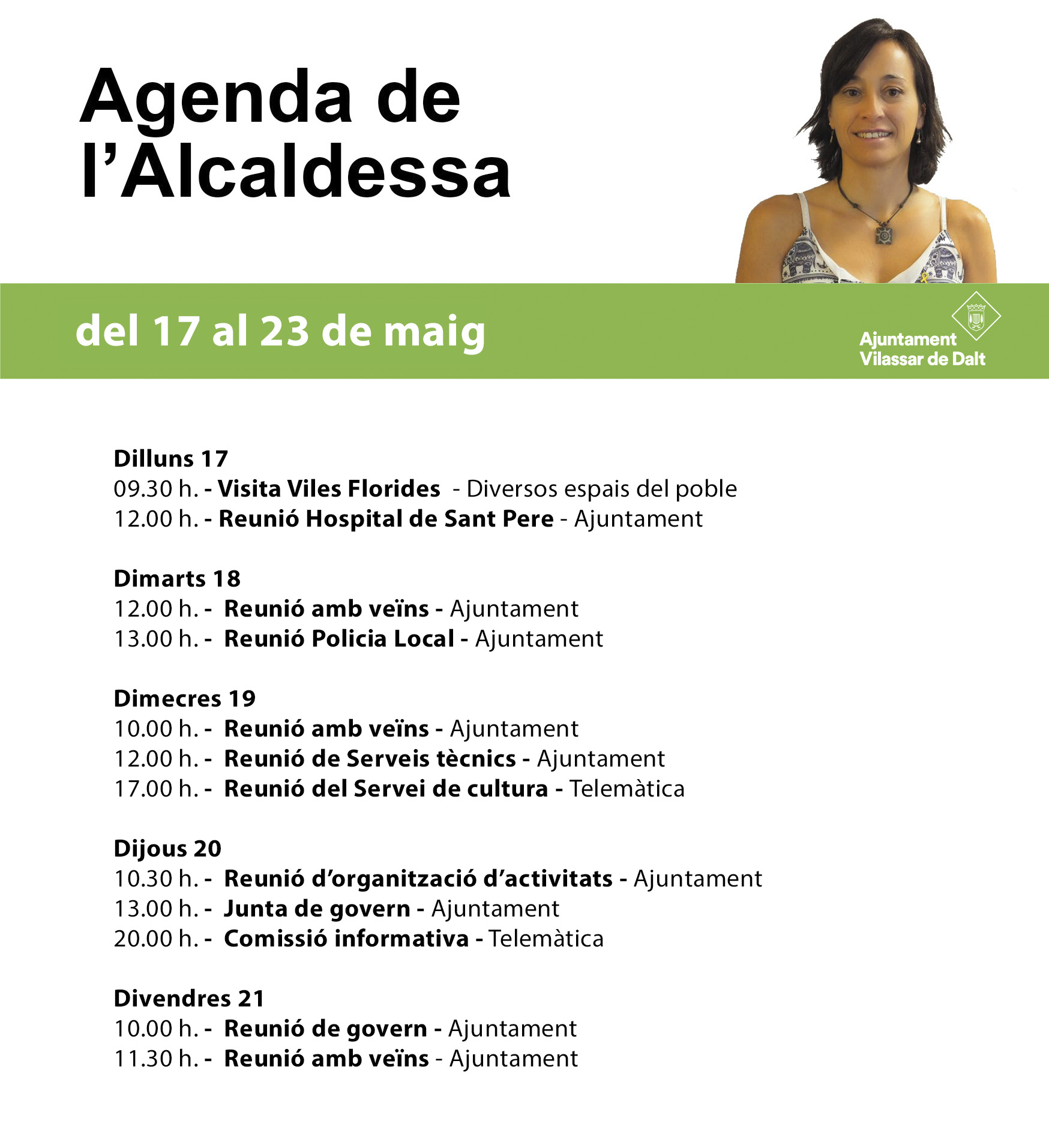 Agenda de l'alcaldessa. Del 17 al 23 de maig