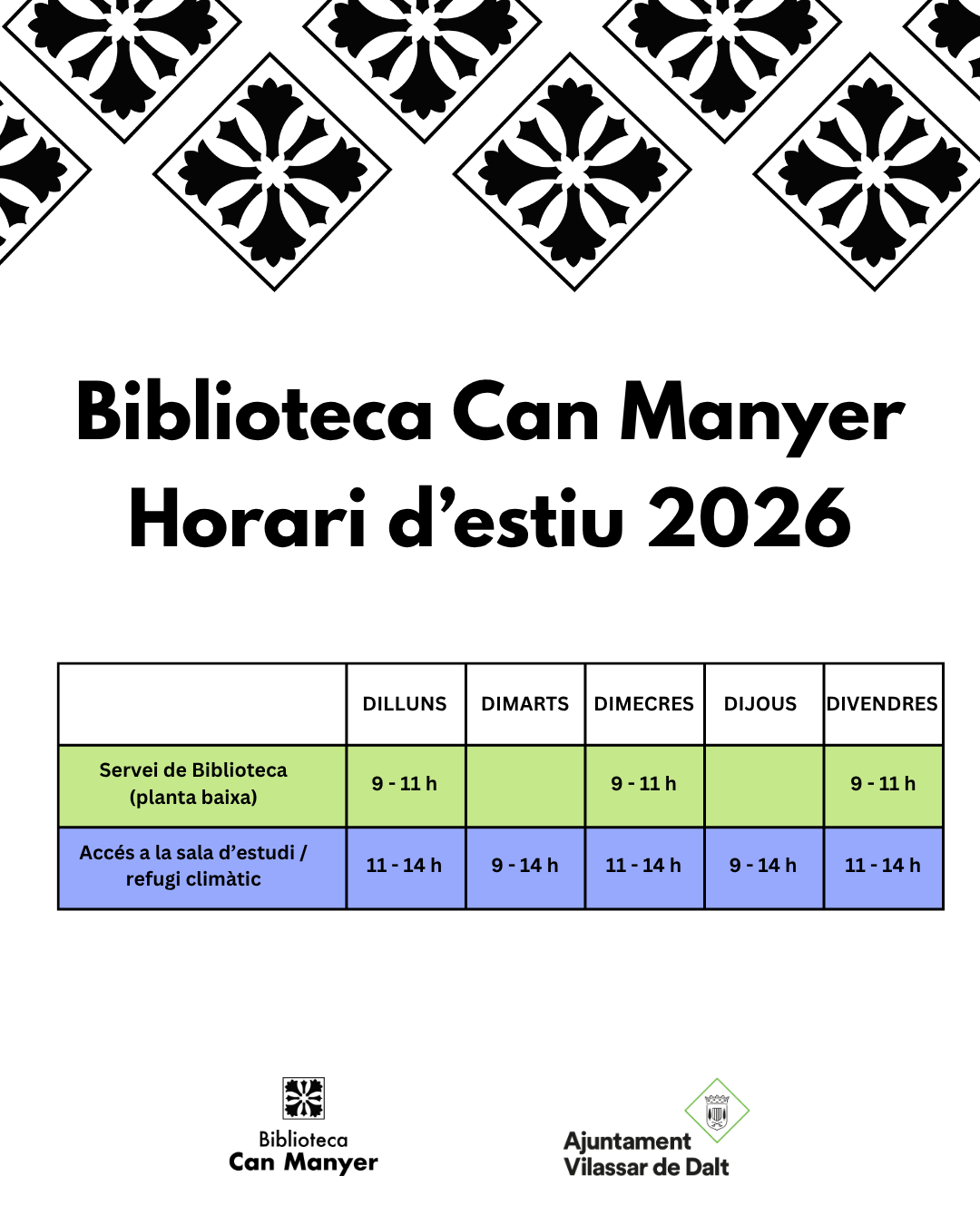 Canvi d'horari a la Biblioteca Can Manyer